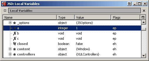 Panel de Variables Locales de Venkman