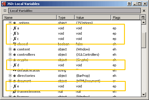 Panel de Variables Locales de Venkman