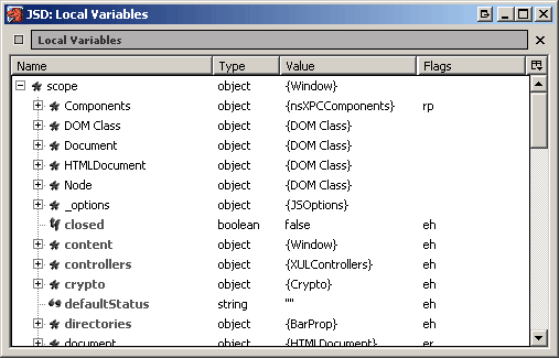 Panel de Variables Locales de Venkman